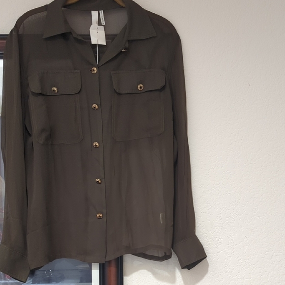 Line & Dot Long Sleeve Button Down Sheer Shirt - Picture 4 of 6